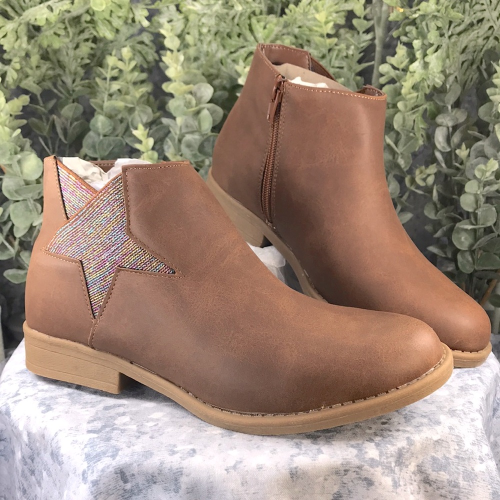 American Eagle by Payless Zuri Star Cognac Zip Booties Girls 4M🌟NWT&NIB🌟